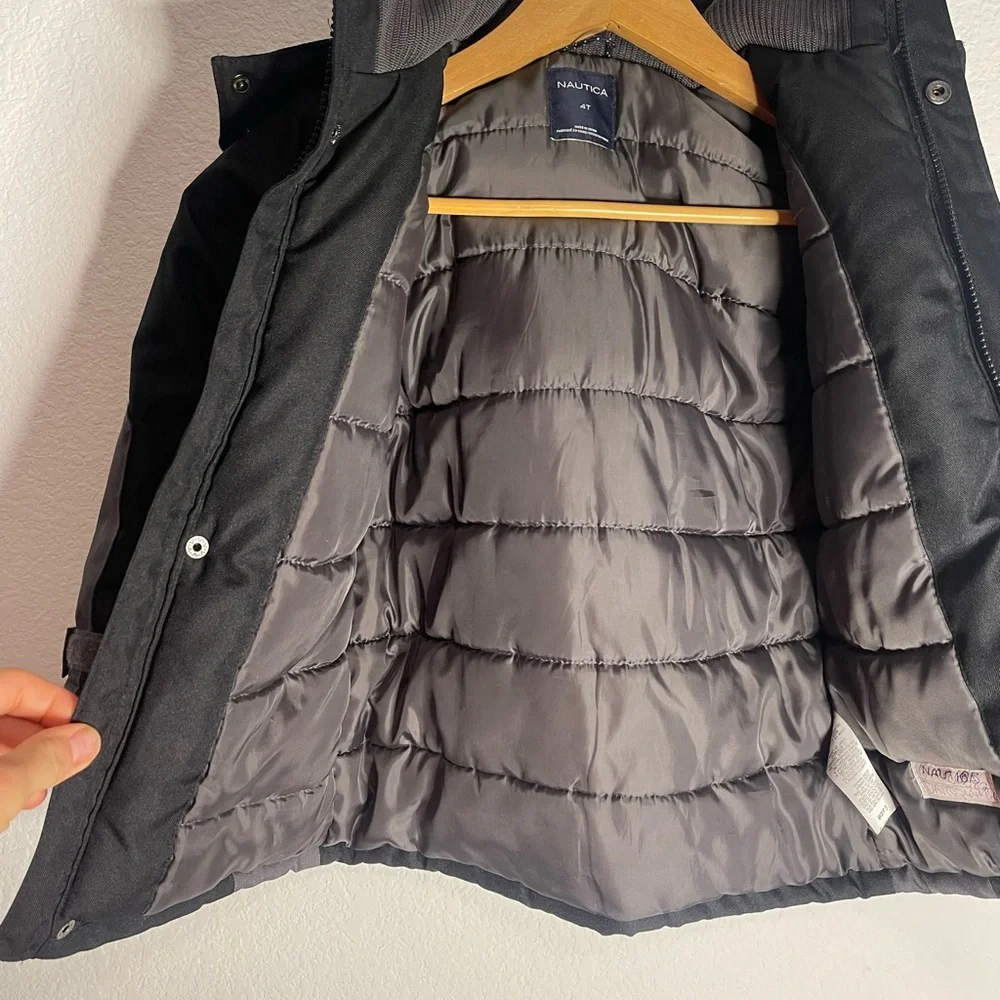 Nautica Little‎ Boys Full Zip Snorkel Jacket Sz. 4t Black Hooded Water Resistant